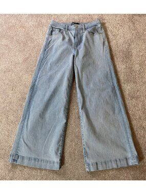 Gap High Rise Wide-Leg Crop Railroad Striped Pants 4/27R Blue Cotton Blend